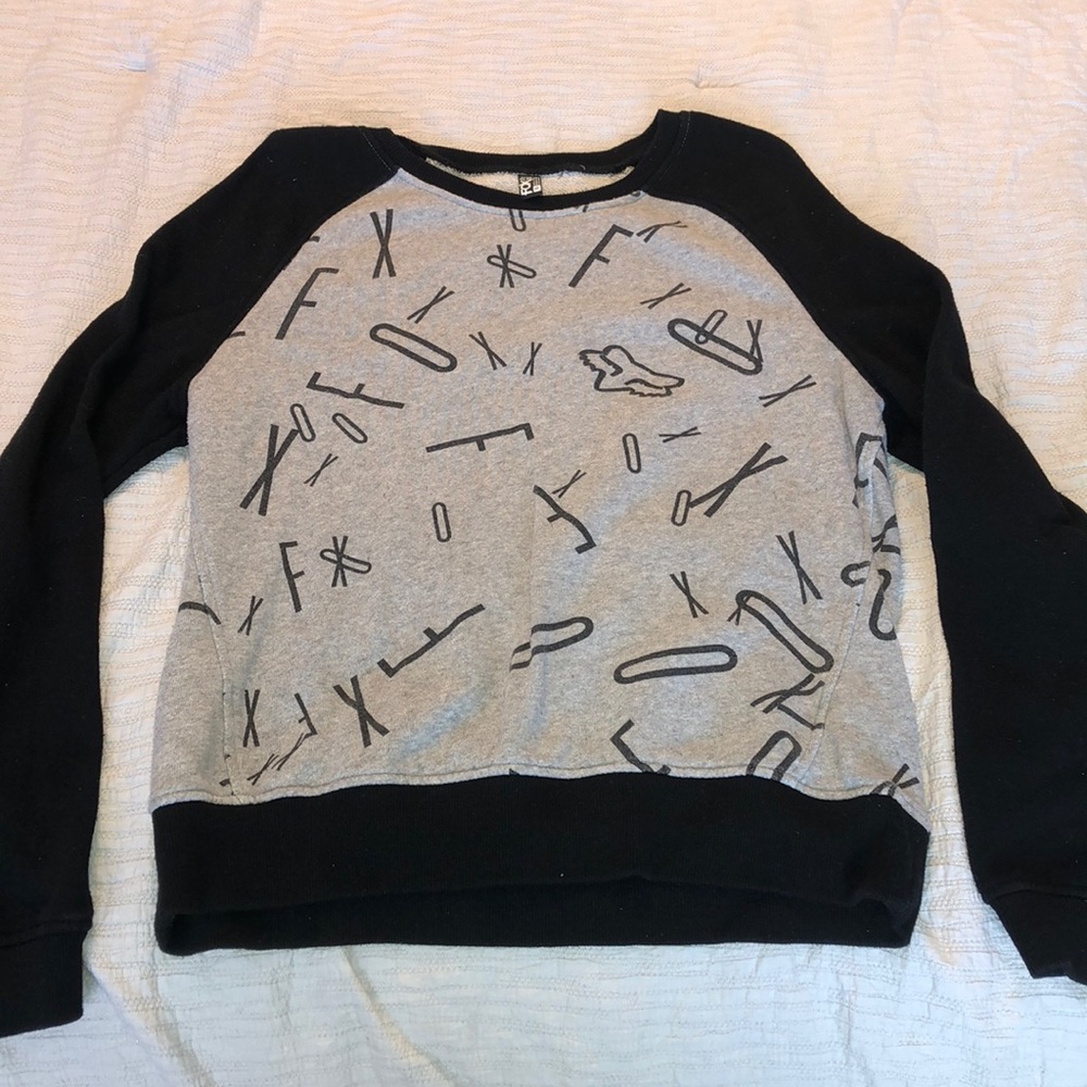 Black and grey fox crew neck sweater